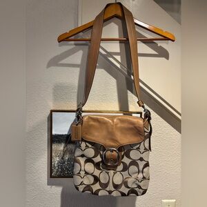 Coach Signature Canvas and Leather Crossbody Bag in Tan